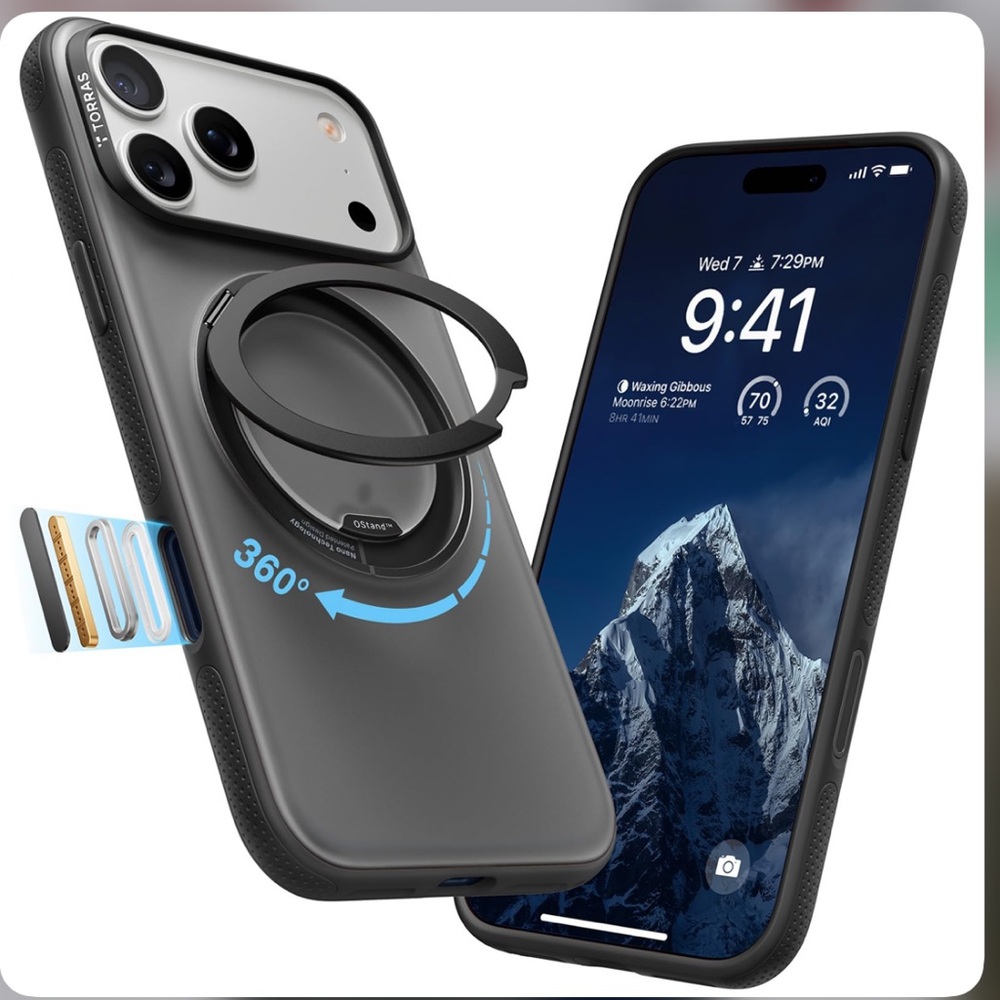 iPhone 17 PRO MAX Case with 360 Stand-BLACK